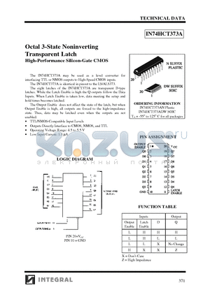 IN74HCT373ADW datasheet - Octal 3-State Noninverting Transparent Latch High-Performance Silicon-Gate CMOS