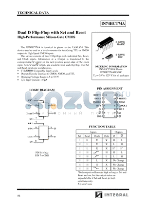 IN74HCT74A datasheet - Dual D Flip-Flop with Set and Reset High-Performance Silicon-Gate CMOS