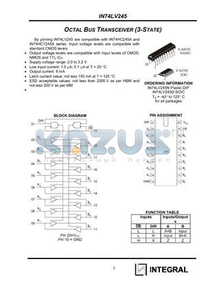 IN74LV245D datasheet - OCTAL BUS TRANSCEIVER (3-STATE)