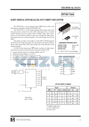 IN74LV164N datasheet - 8-BIT SERIAL-IN/PARALLEL-OUT SHIFT REGISTER