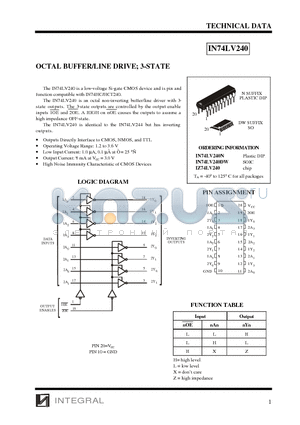 IN74LV240N datasheet - OCTAL BUFFER/LINE DRIVE; 3-STATE