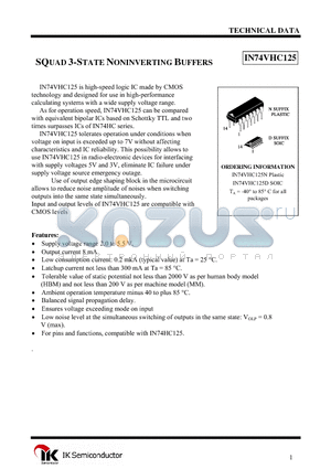 IN74VHC125N datasheet - SQUAD 3-STATE NONINVERTING BUFFERS