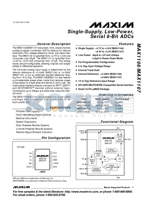 MAX1106 datasheet - Single-Supply, Low-Power, Serial 8-Bit ADCs