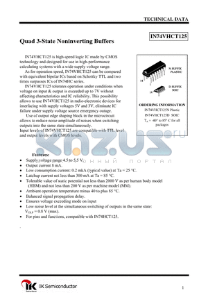 IN74VHCT125D datasheet - Quad 3-State Noninverting Buffers