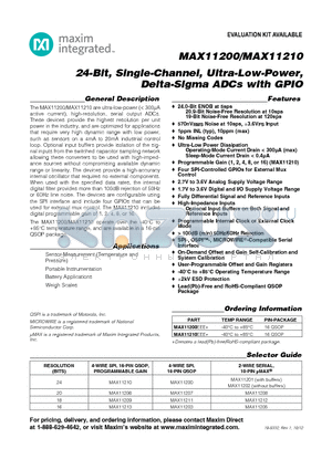 MAX11200_12 datasheet - 24-Bit, Single-Channel, Ultra-Low-Power, Delta-Sigma ADCs with GPIO