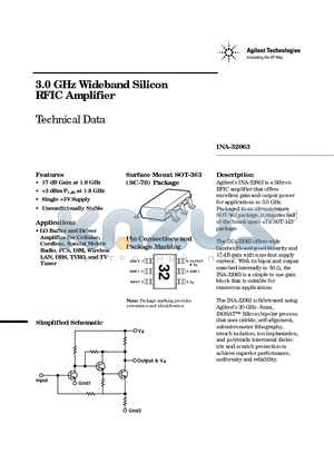 INA-32063-TR2 datasheet - 3.0 GHz Wideband Silicon RFIC Amplifier