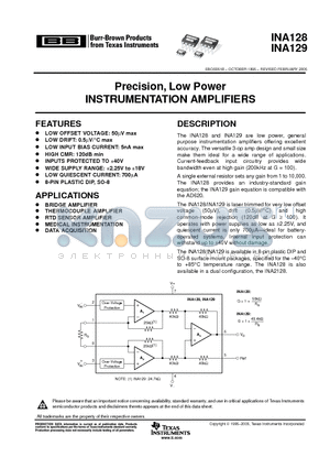 INA128 datasheet - Precision, Low Power INSTRUMENTATION AMPLIFIERS