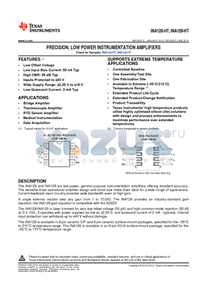 INA128-HT datasheet - PRECISION, LOW POWER INSTRUMENTATION AMPLIFIERS