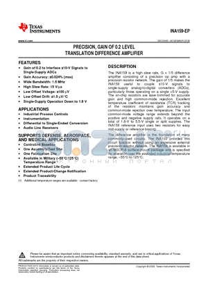 INA159-EP datasheet - PRECISION, GAIN OF 0.2 LEVEL TRANSLATION DIFFERENCE AMPLIFIER