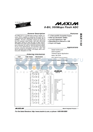 MAX1150 datasheet - 8-Bit, 500Msps Flash ADC