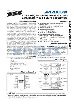 MAX11506 datasheet - Low-Cost, 6-Channel SD Plus HD/SD Selectable Video Filters and Buffers