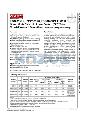 FSQ0265RN datasheet - Green Mode Fairchild Power Switch (FPS) for Quasi-Resonant Operation - Low EMI and High Efficiency