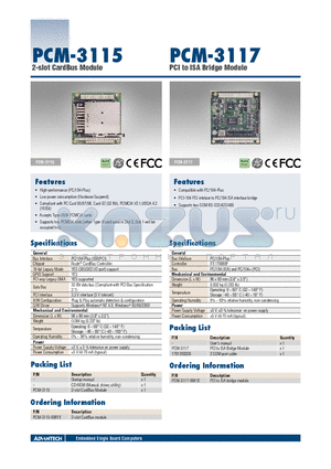 PCM-3115-00B1E datasheet - 2-slot CardBus Module PCI to ISA Bridge Module