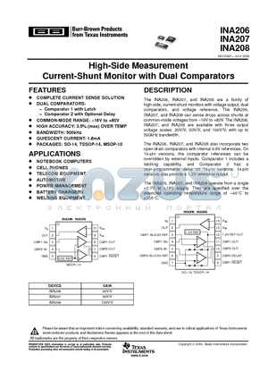 INA206 datasheet - High-Side Measurement Current-Shunt Monitor with Dual Comparators