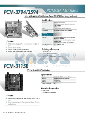 PCM-3115B datasheet - PCI-104 2-slot PCMCIA Module /Three IEEE-1394 Port Daughter Board