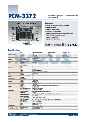 PCM-3372F-M0A1E datasheet - VIA Eden (V4)  CX700 PC/104-Plus CPU Module