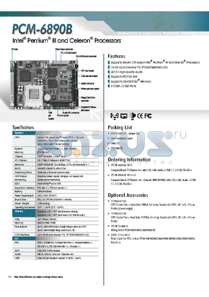 PCM-6890B datasheet - Intel Pentium III and Celeron Processors