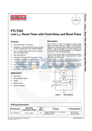 FTL7522L6X datasheet - Low ICCT Reset Timer with Fixed Delay and Reset Pulse