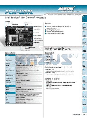 PCM-6897L datasheet - Intel Pentium III or Celeron Processors