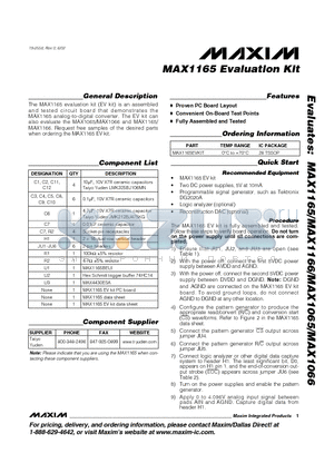 MAX1165EVKIT datasheet - MAX1165 Evaluation Kit