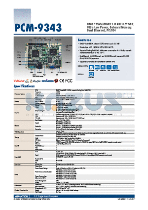 PCM-9343FGZ-S6A1E datasheet - DM&P Vortex86DX 1.0 GHz 3.5