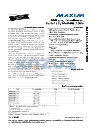 MAX11661 datasheet - 500ksps, Low-Power,Serial 12-/10-/8-Bit ADCs