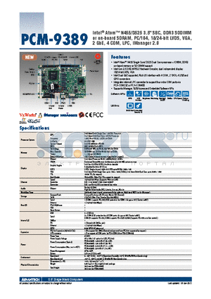 PCM-9389N-1GS6A1E datasheet - Intel^ Atom N455/D525 3.5