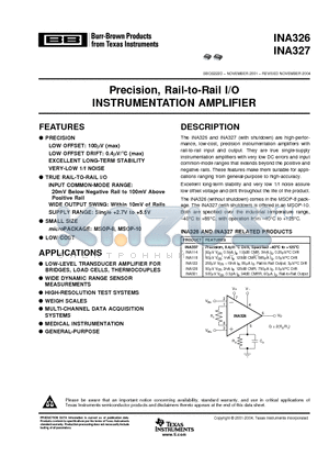 INA327EA/250 datasheet - Precision, Rail-to-Rail I/O INSTRUMENTATION AMPLIFIER