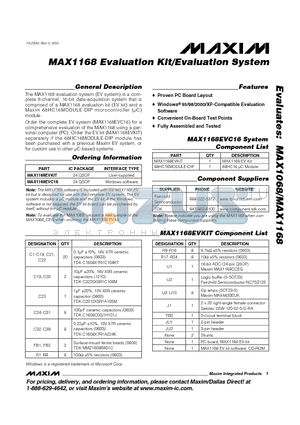 MAX1168EVKIT datasheet - MAX1168 Evaluation Kit/Evaluation System