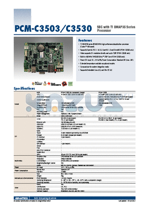 PCM-C3530 datasheet - SBC with TI OMAP35 Series Processor