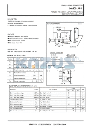 INA5001AP1 datasheet - FOR LOW FREQUENCY AMPLIFY APPLICATION SILICON PNP EPITAXIAL TYPE