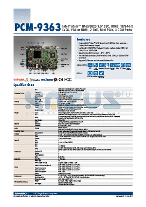 PCM-9363NZ-1GS6A1E datasheet - Intel^ Atom N455/D525 3.5