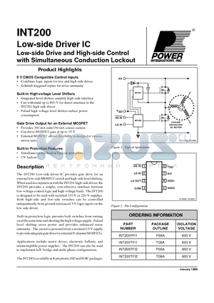 INT200 datasheet - Low-side Drive and High-side Control with Simultaneous Conduction Lockout