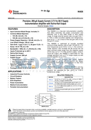 INA826AIDRGT datasheet - Precision, 200-lA Supply Current, 2.7-V to 36-V Supply