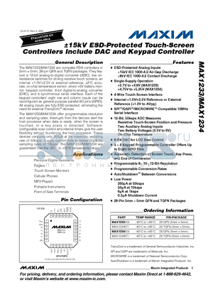 MAX1234 datasheet - a15kV ESD-Protected Touch-Screen Controllers Include DAC and Keypad Controller