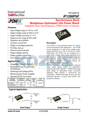 IP1206PBF datasheet - Synchronous Buck Multiphase Optimized LGA Power Block