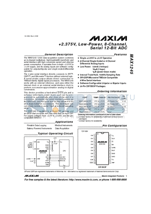 MAX1245 datasheet - 2.375V, Low-Power, 8-Channel, Serial 12-Bit ADC
