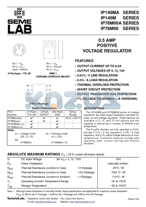 IP140M datasheet - 0.5 AMP POSITIVE VOLTAGE REGULATOR