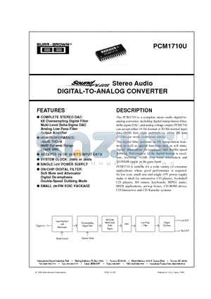 PCM1710U datasheet - Stereo Audio DIGITAL-TO-ANALOG CONVERTER