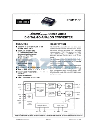 PCM1718E datasheet - Stereo Audio DIGITAL-TO-ANALOG CONVERTER