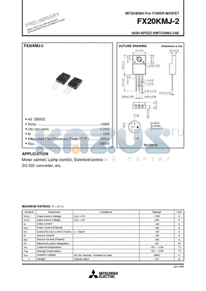 FX20KMJ-2 datasheet - Pch POWER MOSFET HIGH-SPEED SWITCHING USE