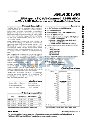 MAX1261BCEI datasheet - 250ksps, 3V, 8-/4-Channel, 12-Bit ADCs with 2.5V Reference and Parallel Interface