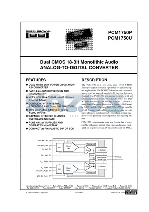 PCM1750 datasheet - Dual CMOS 18-Bit Monolithic Audio ANALOG-TO-DIGITAL CONVERTER