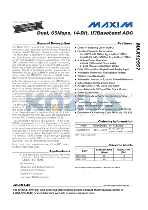 MAX12557 datasheet - Dual, 65Msps, 14-Bit, IF/Baseband ADC