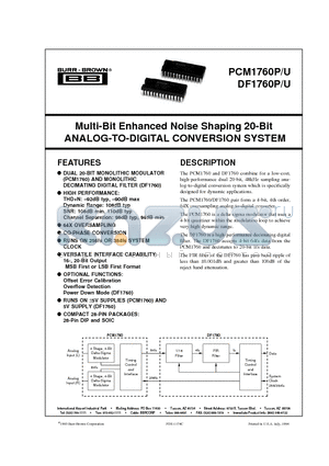 PCM1760P datasheet - Multi-Bit Enhanced Noise Shaping 20-Bit ANALOG-TO-DIGITAL CONVERSION SYSTEM