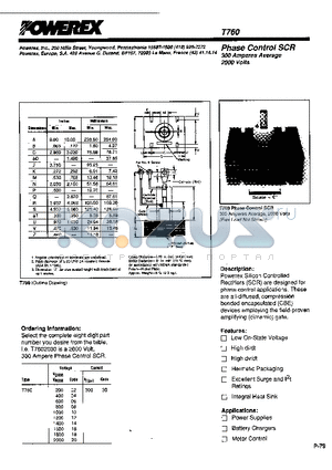 T7601430 datasheet - Phase Control SCR (300 Amperes Average 2000 Volts)