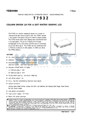 T7932 datasheet - COLUMN DRIVER LSI FOR A DOT MATRIX GRAPHIC LCD