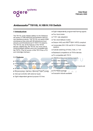 T8110L datasheet - Ambassador^ T8110L H.100/H.110 Switch