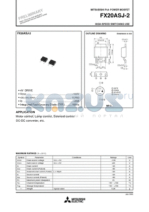 FX20ASJ-2 datasheet - Pch POWER MOSFET HIGH-SPEED SWITCHING USE