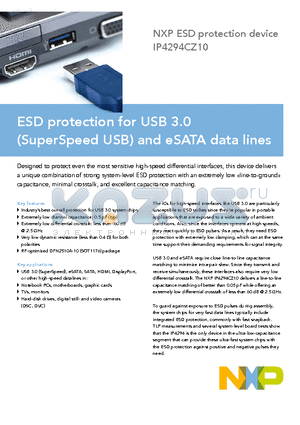 IP4294CZ10 datasheet - ESD protection for USB 3.0 (SuperSpeed USB) and eSATA data lines